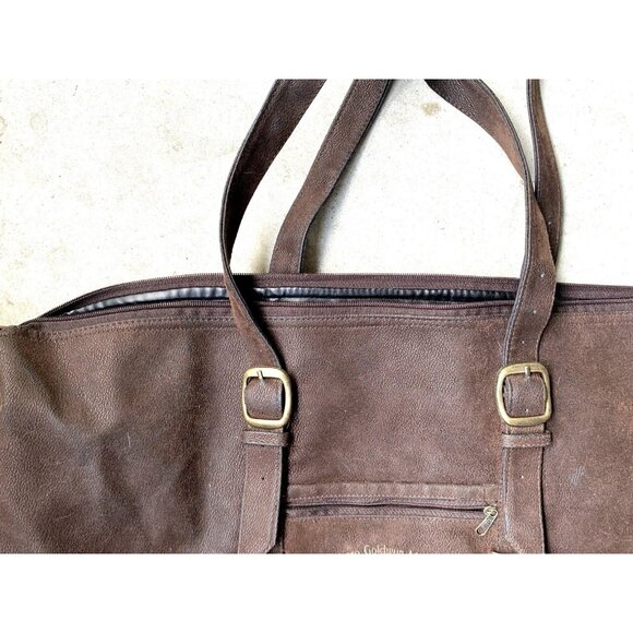 Vintage Metro Goldwyn Mayer Leather/Fabric Tote Shoulder Satchel Bag Brown HUGE - Picture 4 of 9